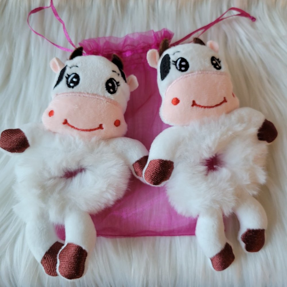Set of 2 Cow Plush Scrunchies